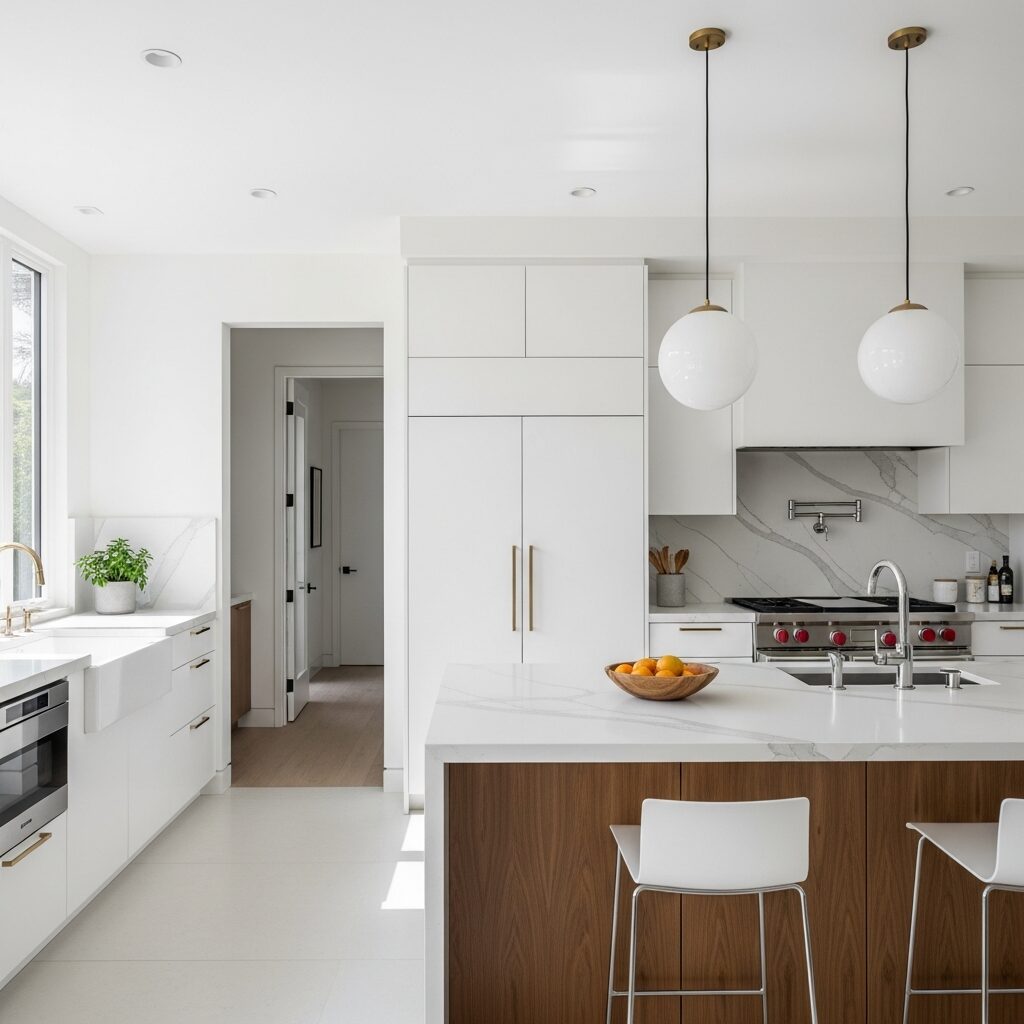 fluted cabinetry and integrated stone elements